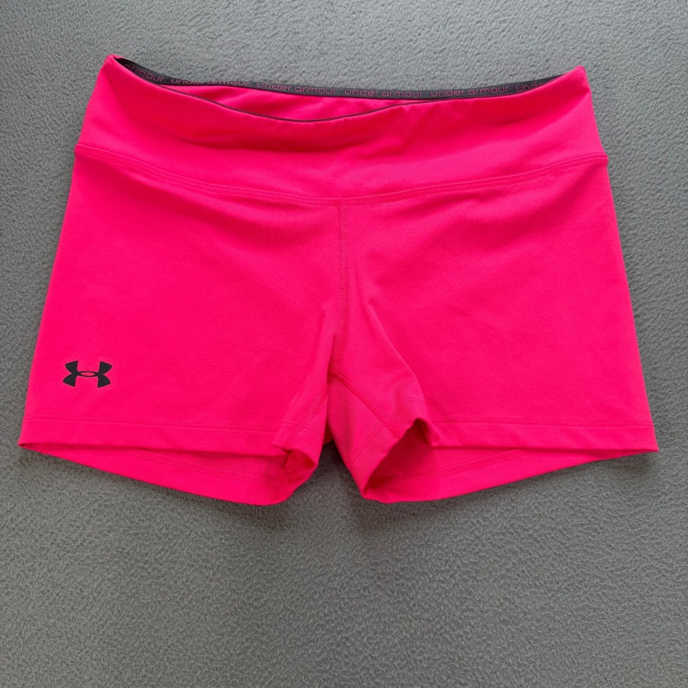 Under Armour HeatGear Compression Shorts Womens M Pink Polyester Fitted Athletic